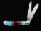 Navajo Turquoise Coral Inlaid Blue Mountain Knife