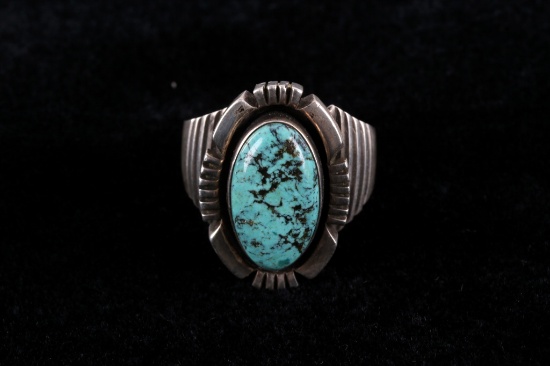 Navajo Men's Sterling Lone Mountain Turquoise Ring
