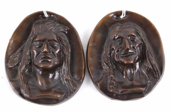 Charles M. Russell Bronze Indian Head Plaques