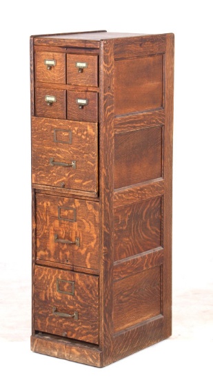 Early 1900s Seven Drawer Oak Office Filing Cabinet