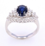 Vintage Dark Blue Sapphire & Diamond 14K Gold Ring