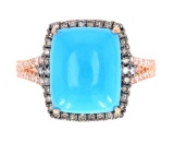 Modern Turquoise & Diamond 14K Rose Gold Ring