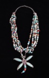 Navajo Leonard Martza Dragonfly Inlaid Necklace