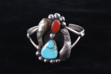 Navajo Dry Creek Turquoise & Coral Silver Bracelet