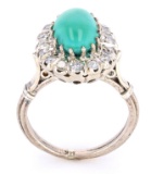 1940's Turquoise & Diamond 14K Ring w/ GIA Papers