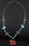 Navajo Turquoise & Jasper Horse Effigy Necklace