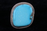 Navajo Large Sleeping Beauty Turquoise Silver Ring