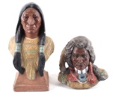 Porcelain Native American Theme Signed Bust Pair