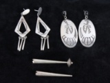 Navajo Signed Sterling Silver Earrings & Aglet Tip