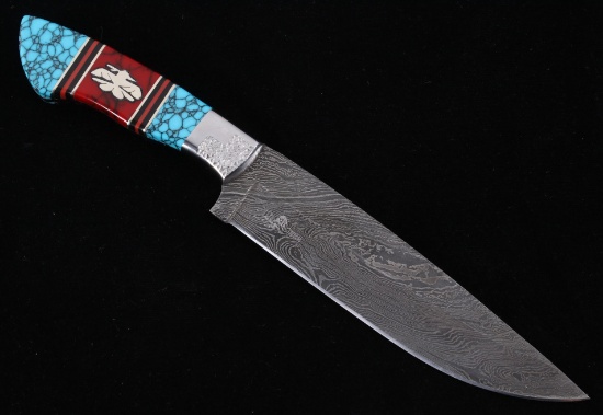 Blue Green Kingman Nugget Turquoise 3 Damascus Knife