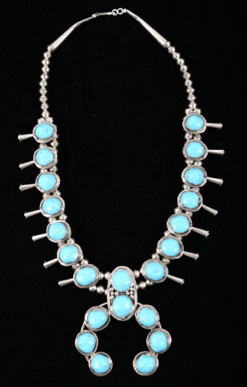 Navajo Sleeping Beauty Turquoise Squash Necklace