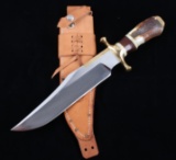 Knife Sheath Fixed Blade Brown Basketweave Leather Large Bowie 15.5 x  10.75