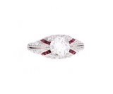 Art Deco 1.34ct VS2-I1 Diamond Ruby Platinum Ring