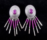 Navajo Signed Sterling Purple Spiny Earrings
