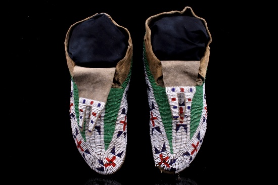 Sioux Fully Top Beaded Bifurcated Moccasins 19th C