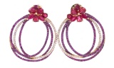 Gorgeous Ruby, Topaz & Diamond 18k Gold Earrings