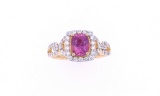 Pink Sapphire & Diamond 18k Yellow Gold Ring