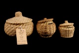 Collection of Three Papago Wheat Stitched Baskets
