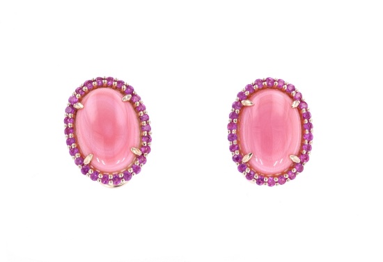 Pink Queen Conch Pearl & Pink Sapphire Earrings