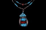 Navajo Sterling Silver Turquoise & Coral Necklace