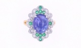 Tanzanite & Emerald Diamond 18k Gold Ring