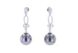 Scarce Black Tahitian Pearl Diamond 14K Earrings