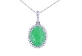 Jadeite & Natural Diamond 14K White Gold Necklace