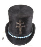 Plains Indian Top Hat with Silver Cross & Beads