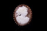 Cameo Carved Shell Portrait Brooch ca. 1890