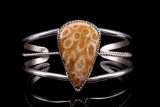 Navajo Petrified Coral Sterling Silver Cuff