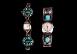 Pair of Two Navajo Stainless Turquoise Watches