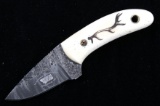 M.T. Knives Elk Antler Scrimshaw Damascus Knife