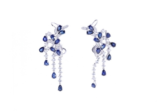 Luxury Blue Sapphire & Diamond 18k Gold Earrings