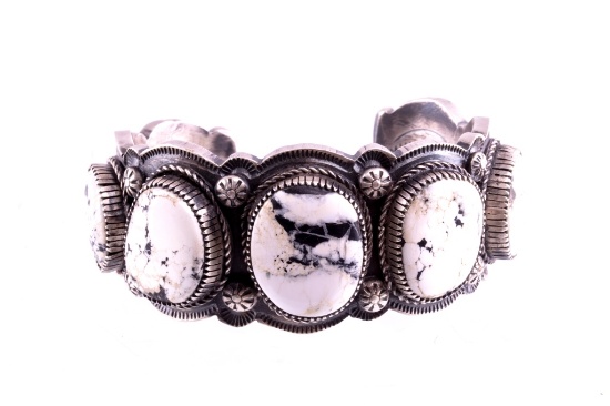 Navajo Boyd J Ashley Silver White Buffalo Bracelet