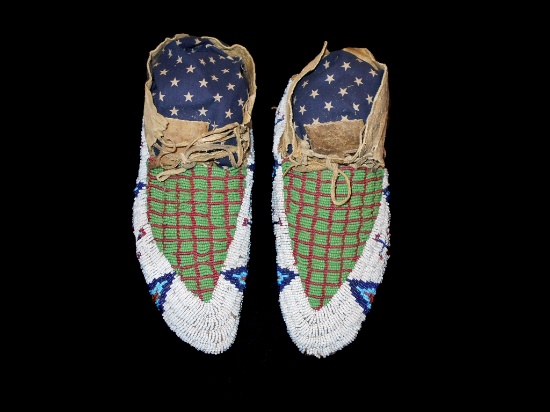 Sioux Fully Top Beaded Moccasins c. 1870-1880's