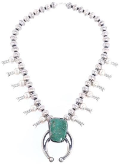 Navajo Chris Hale Silver Turquoise Squash Blossom