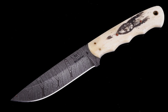 Montana Blackfeet Scrimshaw Damascus Knife Bozeman