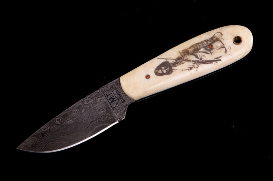 Montana Blackfeet Scrimshaw Damascus Knife Bozeman