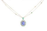 Tanzanite Emerald & Diamond 18k Gold Necklace