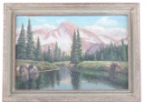 Western Mountain Pond Painting by M. Donnelly 1900