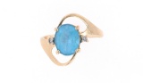 Freeform Swiss Blue Topaz Diamond & 14k Gold Ring
