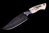 Yellowstone Deer Scrimshaw Damascus M.T. Knives