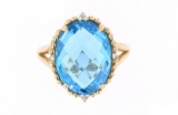 Swiss Blue Topaz Diamond & 14k Yellow Gold Ring