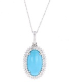 Natural Turquoise Diamond 14k White Gold Necklace