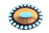 Armand American Horse Brass Turquoise Belt Buckle