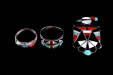 Navajo Sterling Silver & Multi Stone Rings & Pin
