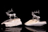 Bugling Rocky Mountain Elk Pewter Figurine Pair