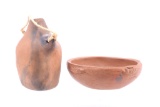 Pueblo Earthen Brownware Drinking Vessel & Bowl