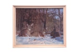 Deer Resting In Snow Framed Photo By Les Blacklock