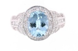 Art Deco Aquamarine Diamond & 14k Gold Ring
